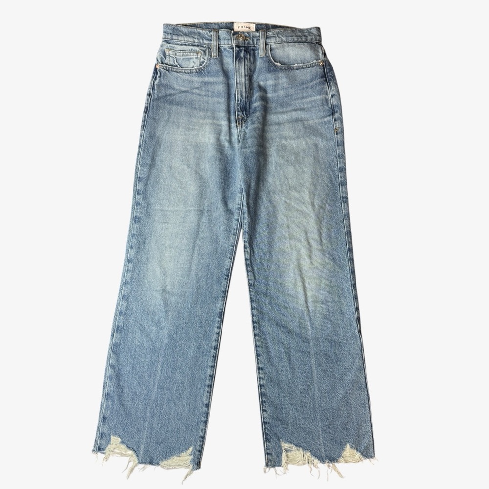 Frame Women's Le Jane Crop Denim Cropped Wide Leg Jeans Frayed, Blue, Size 27